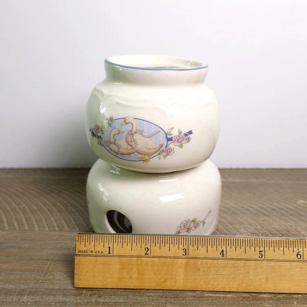 Vintage Floral Goose Ceramic Potpourri Warmer Candle Base Taiwan